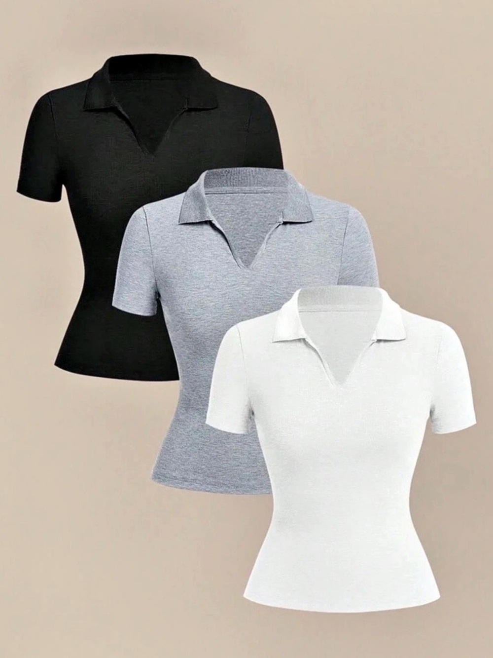 Women's Short Sleeve knitted Polo Shirt 3-Pack